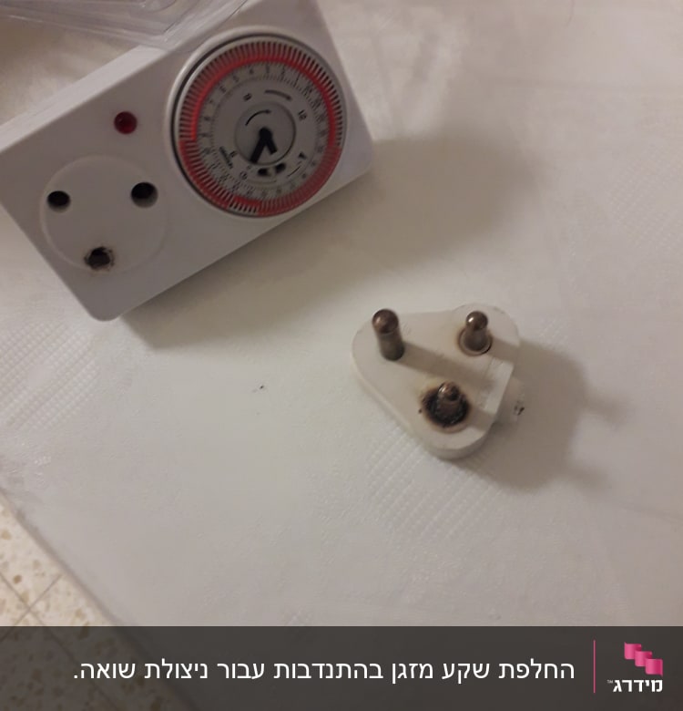 שעון טיימר חשמלי ותקע חשמלי על שולחן